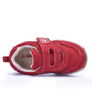基诺浦 ginoble TXG249-B 全反绒皮系列秋冬款儿童机能鞋 1-5岁男女宝宝学步鞋 红色 7