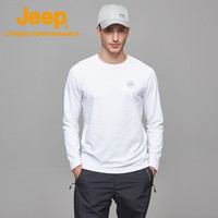 Jeep长袖t恤男 户外运动百搭透气速干上衣男休闲时尚打底衫套头圆领长袖男 4551 白色 2XL(185)