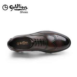 金利来（goldlion）男鞋商务正装布洛克鞋男舒适时尚英伦系带男皮鞋58003007440A-棕色-38码