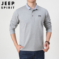 Jeep 吉普 polo衫男春秋休闲长袖中青年翻领棉男士上衣打底衫男装 灰色 2XL