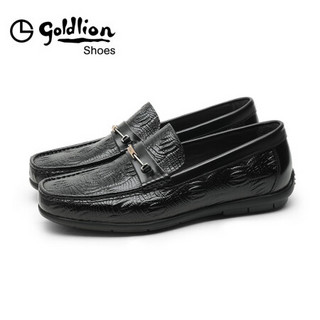 金利来（goldlion）男鞋都市轻质商务休闲鞋耐穿舒适豆豆鞋男皮鞋58003006601A-黑色-42码