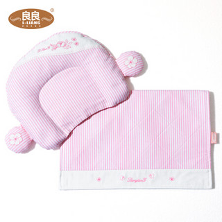 良良(liangliang)婴儿枕头隔尿垫礼盒0-1岁新生儿宝宝护型枕条纹粉
