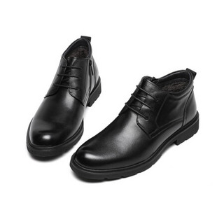 红蜻蜓（REDDRAGONFLY）男皮鞋商务休闲正装系带时尚简约加绒保暖男棉靴 WTD400591/92 黑色 43