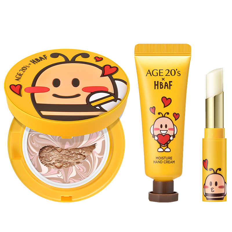 AEKYUNG 爱敬 蜜蜂联名款礼盒套装 3件套(蜜光粉底霜+保湿润唇膏+保湿护手霜)