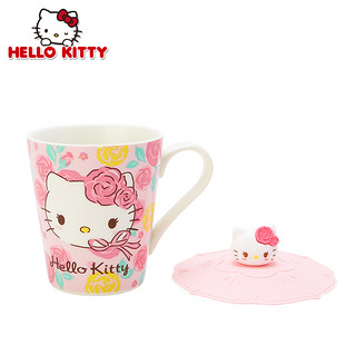 hello kitty凯蒂猫玫瑰系列办公家用水杯陶瓷杯硅胶杯盖