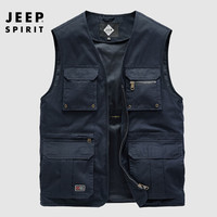 吉普JEEP 马甲男2020春秋多口袋背心外套马夹户外男装上衣 RM0182 深蓝 3XL