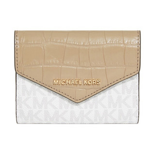 迈克.科尔斯 MICHAEL KORS 女士Jet Set系列中号短款三折钱包白棕拼色PVC混合材质 32T0GJ6E6B TRUFFLE