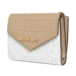 迈克.科尔斯 MICHAEL KORS 女士Jet Set系列中号短款三折钱包白棕拼色PVC混合材质 32T0GJ6E6B TRUFFLE