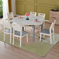 全友家居 餐桌现代极简餐桌椅组合实木框架钢化玻璃方桌圆桌120765 餐桌+餐椅*6