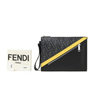 芬迪 FENDI 男士灰黑拼色布料双F印花图案手拿包 7VA491 A9XS F0R2A