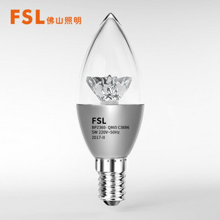 佛山照明（FSL）LED尖泡水晶灯泡节能灯泡5W透明E14小口白光6500K 晶钻银色.