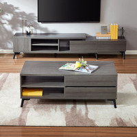 QuanU 全友 670103B 简约伸缩电视柜+茶几B 樱桃木色