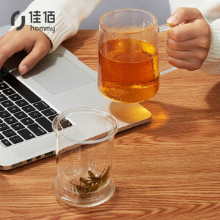 佳佰 玻璃杯家用锤纹茶杯带过滤茶水分离杯花茶杯办公室泡茶杯子可加热水杯500ml