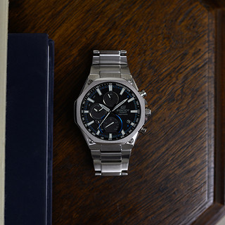 CASIO 卡西欧 CHRONOGRAPH系列 EFS-S570S570YDC-1APR 44mm 男士太阳能手表 黑盘 银灰色精钢表带 圆形