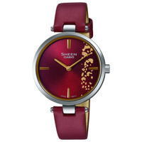CASIO 卡西欧 SHEEN系列 SHE-C100L-4AUPFJ 32mm 女士石英手表 红盘 红色真皮带 圆形