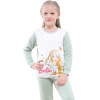 Barbie 芭比 女童三层保暖夹棉居家套装 CB9801 豆绿色 150cm
