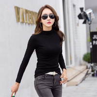 米兰茵（MILANYIN）女2019春装新款韩版修身圆领长袖时尚针织衫新品T恤MLYH580 黑色 XL