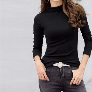 米兰茵（MILANYIN）女2019春装新款韩版修身圆领长袖时尚针织衫新品T恤MLYH580 黑色 XL