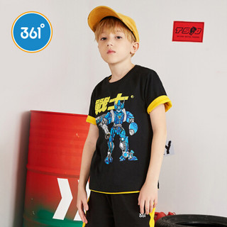 361°361度男中大童卡通战士短袖T恤2020新款圆领儿童短袖针织衫ZYN52023201 经典黑 130