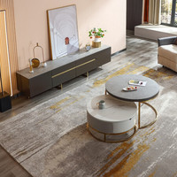 QuanU 全友 家居 现代轻奢茶几电视柜组合 仿石材纹钢化玻璃台面客厅家具670106 电视柜A+高圆茶几+矮圆茶几