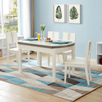 全友家居 餐桌现代简约可伸缩变化圆形餐桌椅大小户型适用实木框架钢化玻璃台面餐桌椅桌子122718 一桌四椅