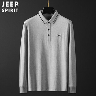 吉普JEEP 长袖POLO衫男长袖T恤男士2020秋季中青年休闲翻领纯色棉质男装上衣打底衫 XYL9002 灰色 2XL