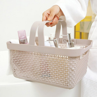 龙士达（LONGSTAR）塑料洗浴篮筐 带把手宿舍桌面化妆品收纳盒脏衣篮 米白色 LJ-1643