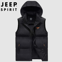 Jeep 吉普 羽绒马甲男2020秋冬羽绒服休闲连帽无袖坎肩中青年马夹外套韩版修身背心男 LST7372 黑色 XL