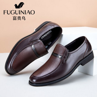 富贵鸟（FUGUINIAO）男鞋商务休闲皮鞋男士简约舒适套脚牛皮单鞋 B697205 棕色 40