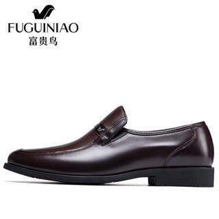 富贵鸟（FUGUINIAO）男鞋商务休闲皮鞋男士简约舒适套脚牛皮单鞋 B697205 棕色 40