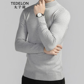 太子龙(TEDELON) 毛衣男 厚款套头纯色时尚圆领保暖打底上衣修身潮流休闲长袖T恤针织衫T04603灰色M