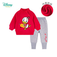 迪士尼(Disney)童装 男女童套装抓绒卫衣保暖休闲裤2件套2020年秋季新品儿童外出服 唐老鸭中国红1156 3岁/身高100cm