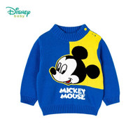 迪士尼(Disney)童装 男童纯棉针织衫秋季可爱米奇圆领保暖毛衣防风御寒 米奇蓝色1410 3岁/身高100cm