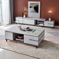 QuanU 全友 家居 茶几电视柜现代简约茶几电视柜客厅家具组合钢化玻璃多区储物地柜120767  茶几+电视柜