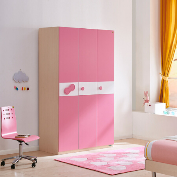 商品全友家居 衣柜现代简约青少年衣橱衣柜三门衣柜可爱粉色木质板式