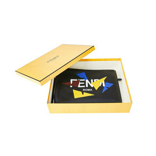 芬迪 FENDI 男士黑色牛皮LOGO图案印花扁平手拿包 7N0110 AC9I F0X93