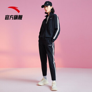 安踏 ANTA 官方旗舰女子针织运动服健身运动套装秋季运动服 基础黑-4 L(女170)