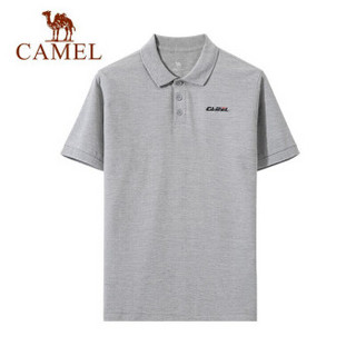 CAMEL 骆驼 运动短袖男女宽松商务休闲T恤情侣简约纯色POLO衫 C0S2WV612-1 男款浅花灰 M