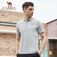 CAMEL 骆驼 运动短袖男女宽松商务休闲T恤情侣简约纯色POLO衫 C0S2WV612-1 男款浅花灰 M