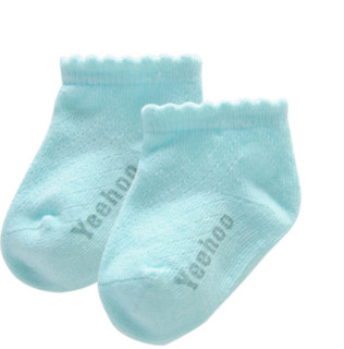 YEEHOO 英氏 187A585 婴儿棉袜三双装 天蓝色+白色 3-12个月(9.5cm)