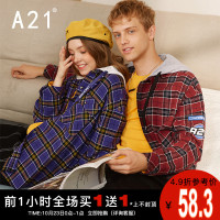 A21outlets 秋季情侣装外套 格子衬衫男宽松长袖衬衣女