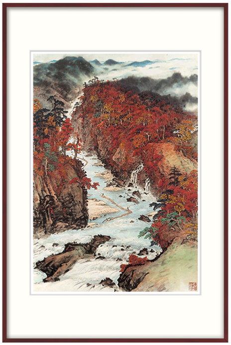 艺术品：中式入户玄关挂画现代办公室山水风水装饰画 关山月秋溪放筏