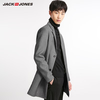 JackJones杰克琼斯outlets秋冬清仓千鸟格图案中长款毛呢大衣男
