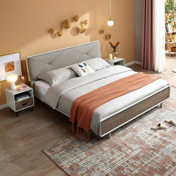 QuanU 全友 家居 床现代轻奢卧室双人床板式家具 欧皮软靠框架床125301B灰橡木纹 1.5米单床
