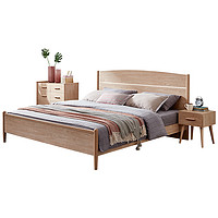 QuanU 全友 实木床现代北欧双人框架床卧室家具水曲柳木纹板式排骨架床实木床腿125503 1.5单床