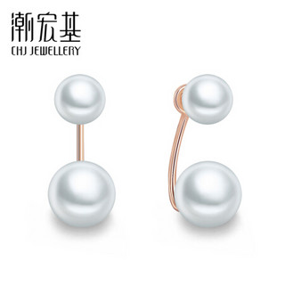 潮宏基 CHJ JEWELLERY 红18K金珍珠耳钉 玫瑰金彩金耳钉女款 EEK33700018