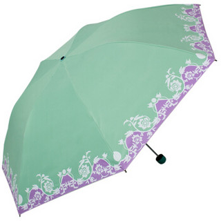 天堂伞 UPF50+亚光绒色胶丝印双色花三折铅笔晴雨伞太阳伞 绿色 30069ELCJ