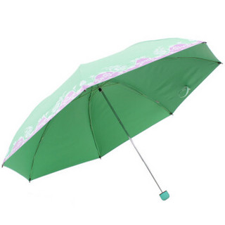 天堂伞 UPF50+亚光绒色胶丝印双色花三折铅笔晴雨伞太阳伞 绿色 30069ELCJ