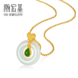 潮宏基 CHJ JEWELLERY 玉如意 足金黄金吊坠金镶玉女款定价 XPG32800153