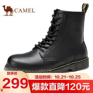 骆驼（CAMEL） 马丁靴男高帮英伦风潮流皮靴工装鞋 A042091324 黑色 42